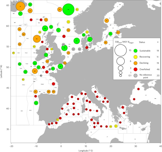 Coherent assessments of Europe's marine fishes show regional divergence and  megafauna loss
