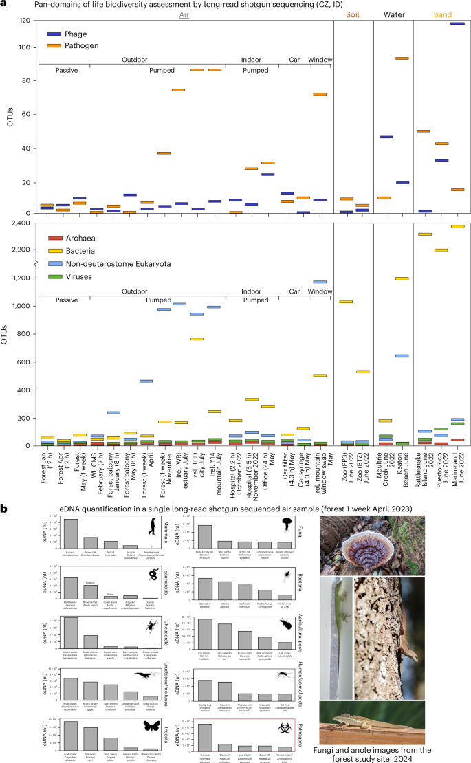 Fig. 5: Biodiversity and pathogen analysis from shotgun air eDNA sequencing.
