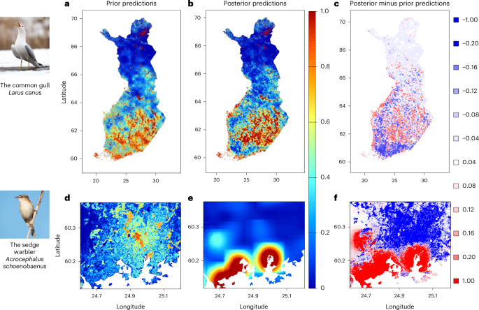 Fig. 3: Example illustrations comparing posterior and prior predictions of spatial distributions.