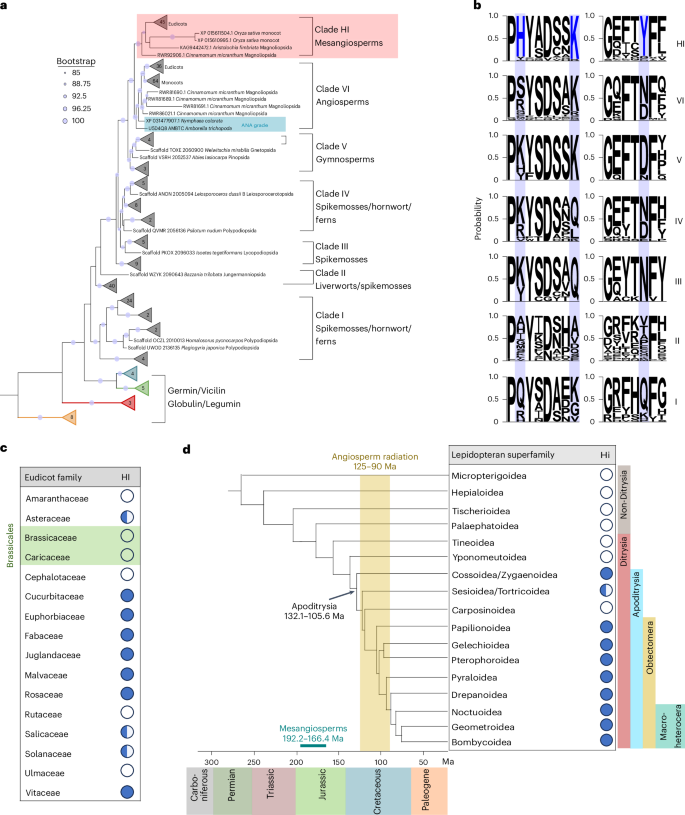 Fig. 5: Divergence time of Hi proteins in plants and lepidopterans.