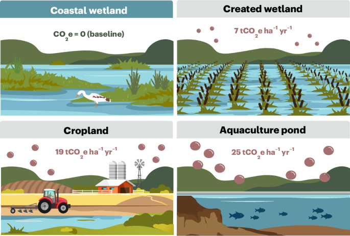 Fig. 3: LULUC impacts on coastal wetland GHG emissions.