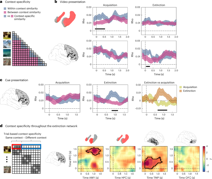 Fig. 4: Context specificity in HPC, lPFC and throughout the extinction network.