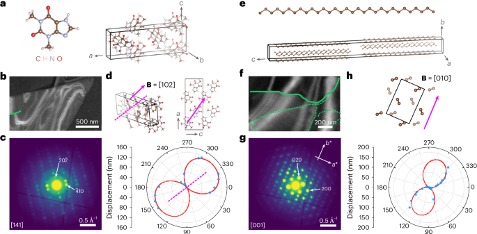 Fig. 3: Low-dose dislocation analysis in theophylline and paraffin crystals.