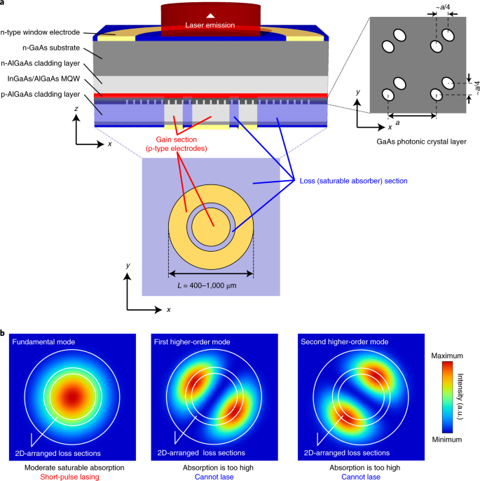 Photonic Crystal Lasers With Two Dimensionally Arranged Gain And Loss Sections For High Peak Power Short Pulse Operation Nature Photonics