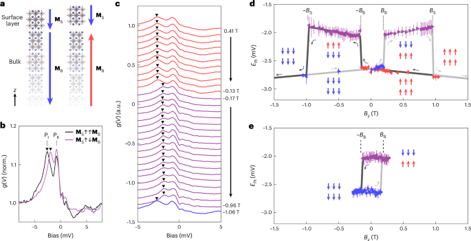 Fig. 2: Detecting surface magnetization from the tunnelling spectra.
