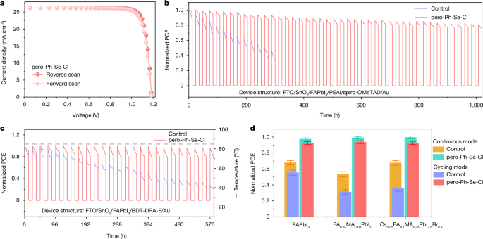 Fig. 4: Stability of the pero-Ph-Se-Cl-based devices.