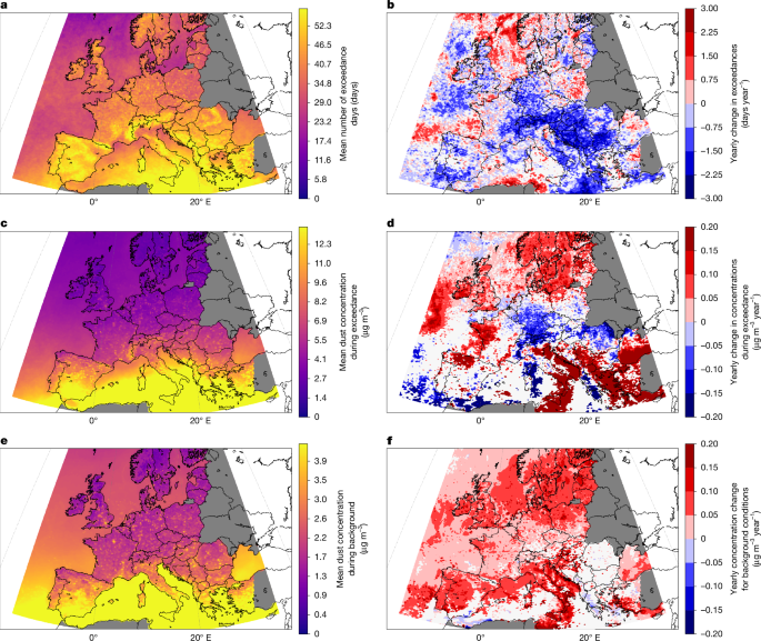 Fig. 4: Dust episodes and their trends in Europe during the period 2012–2021.