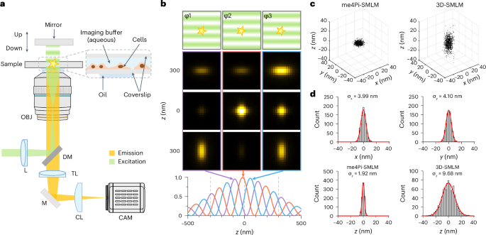 Fig. 1: Principle and validation of me4Pi-SMLM.