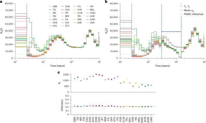 Fig. 4: Inference from PSMC and cobraa on 26 individuals from the 1000GP.