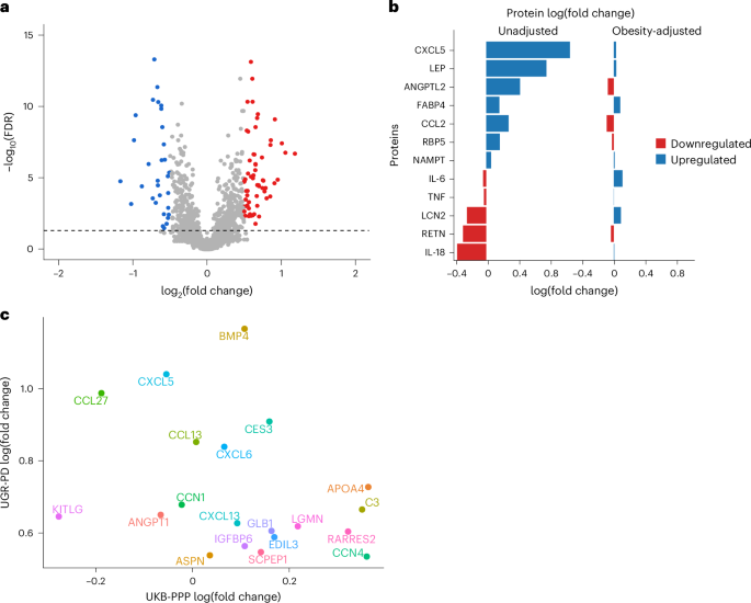Fig. 2: Proteomic profiling identifies differentially expressed proteins linked to type 2 diabetes.
