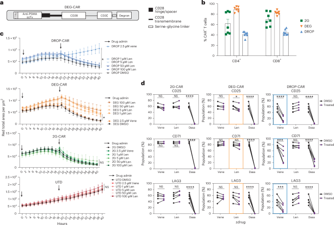 Fig. 5: In vitro control of DROP-CAR versus DEG-CAR T cells.
