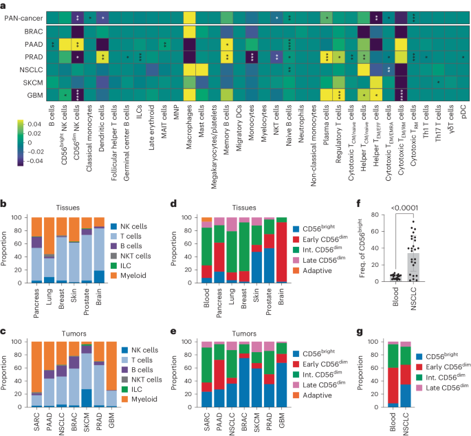 Fig. 4: Cellular composition of pan-cancer cell atlas and subset distribution of TiNK cells.