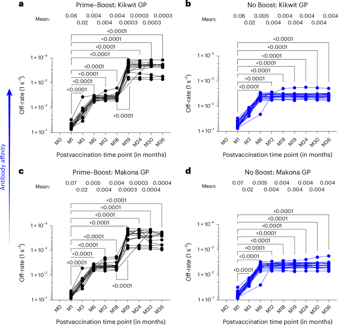 Fig. 6: Polyclonal antibody affinity maturation to EBOV-GP following rVSV∆G-ZEBOV-GP vaccination.