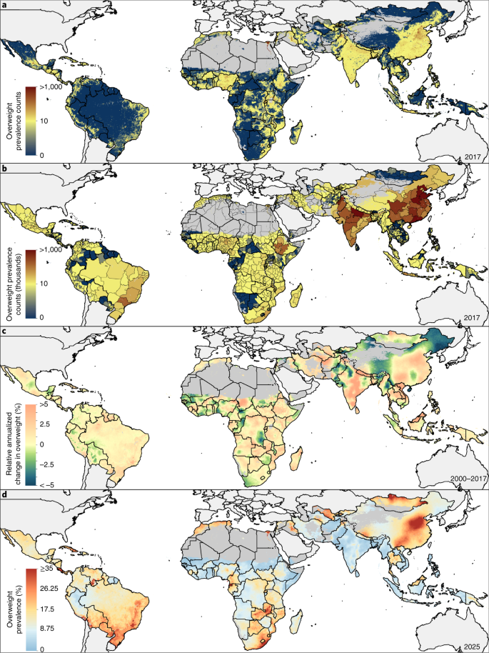 Mapping local patterns of childhood overweight and wasting in low- and  middle-income countries between 2000 and 2017 | Nature Medicine