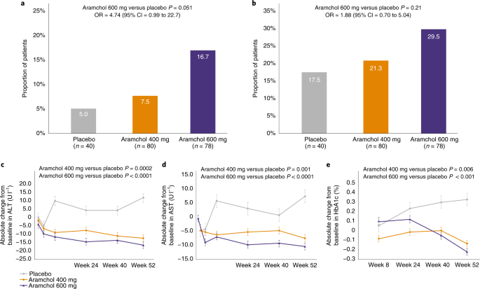 Aramchol in patients with nonalcoholic steatohepatitis: a randomized,  double-blind, placebo-controlled phase 2b trial | Nature Medicine