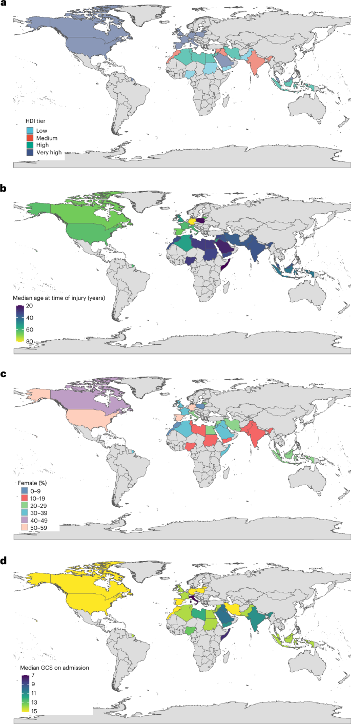 Traumatic brain injury outcomes across human development index strata in 29 countries