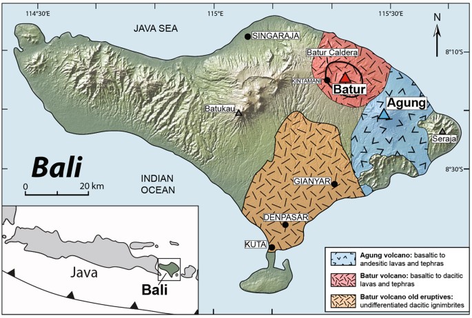 Map of the volcanos in Bali