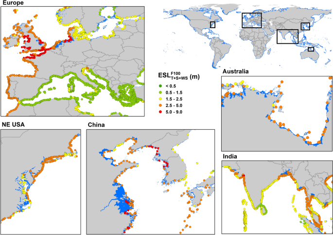 Extreme Sea Level Rise Map Projections Of Global-Scale Extreme Sea Levels And Resulting Episodic  Coastal Flooding Over The 21St Century | Scientific Reports