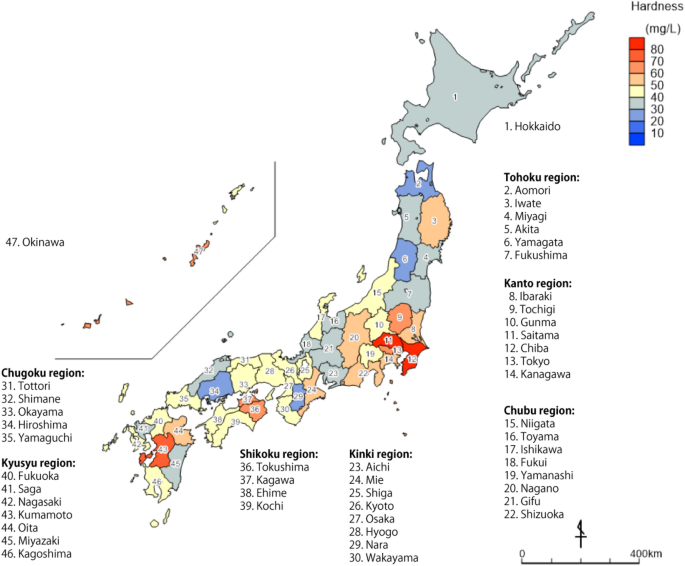 A survey of monitoring tap water hardness in Japan and its distribution  patterns | Scientific Reports