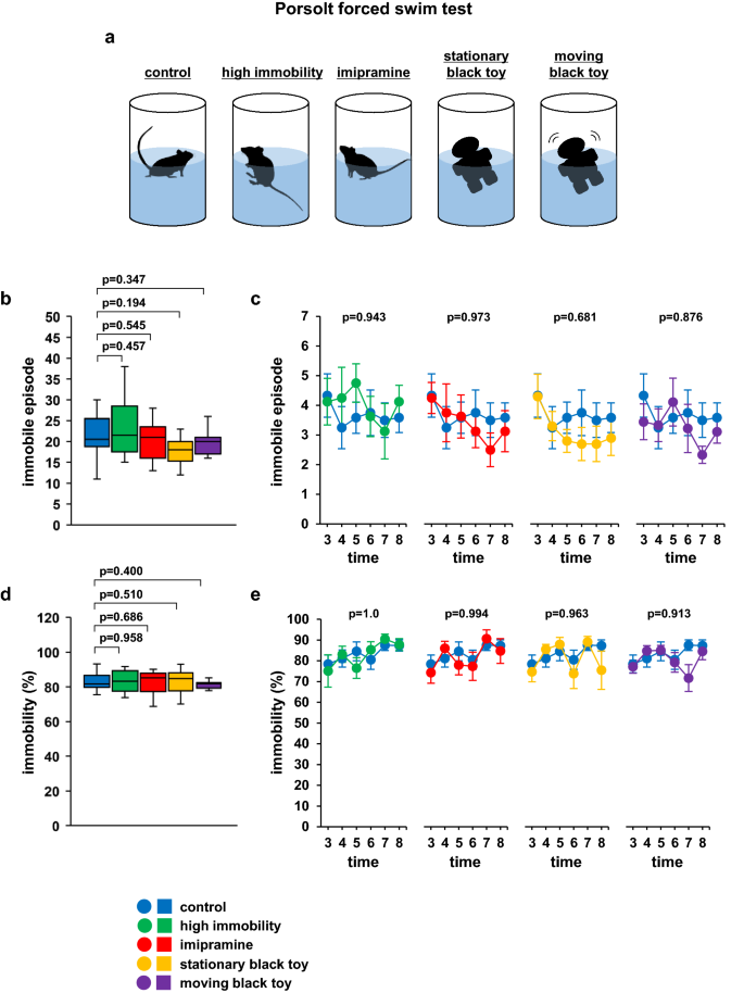 Forced swim test of FSL (%) and FRL (&) rats. The immobility (in