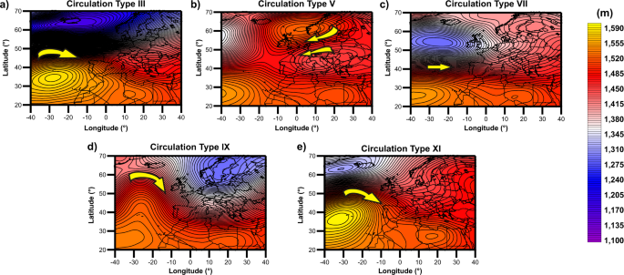 Fig. 6: Synoptic maps describing non-ADO circulation types.