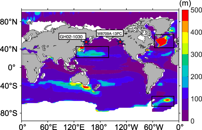 Fig. 15: Maximum winter mixed layer depth during the LGM.