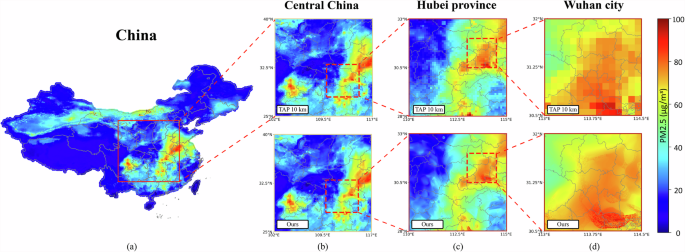 Fig. 1: Reconstruction of PM2.5 distribution in central China.