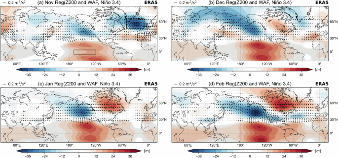 Fig. 1: ENSO teleconnection in the reference dataset during the extended boreal winter season.