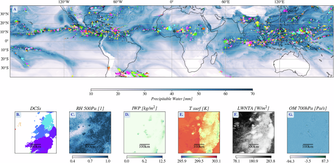 Fig. 1: Tropicwide overview of deep convective systems in DYAMOND-SAM tracked by TOOCAN.