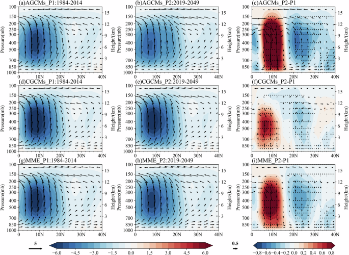 Fig. 6: Meridional-vertical structure of the regional Hadley circulation.