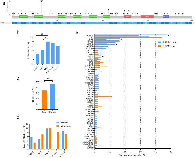 Fig. 1: Genomic context of PBRM1-mutated BTCs reveals high co-occurrence of mutations in chromatin remodeling genes.