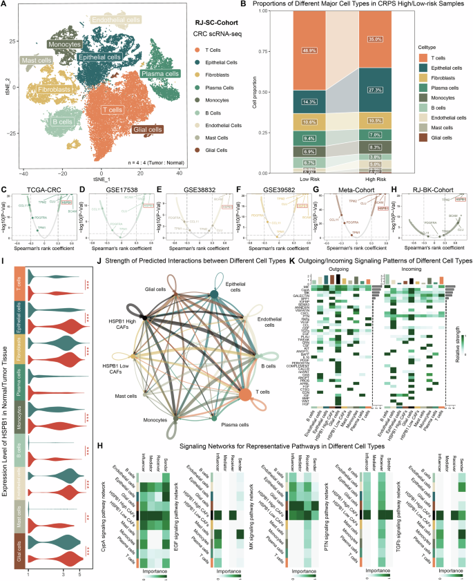 Fig. 6: Single-cell analysis provides evidence for the involvement of CRPS and the key gene HSPB1 in shaping the TME of CRC.