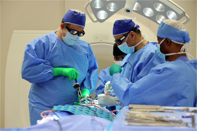 Fig. 4: Spinal surgery using an augmented reality (AR) tool.