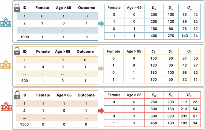 Fig. 2: Synthetic example of summary statistics to be generated and shared by data contributors.