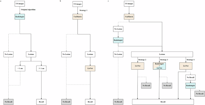 Flowchart of the original algorithm and the four human-artificial intelligence (AI) interaction strategies.