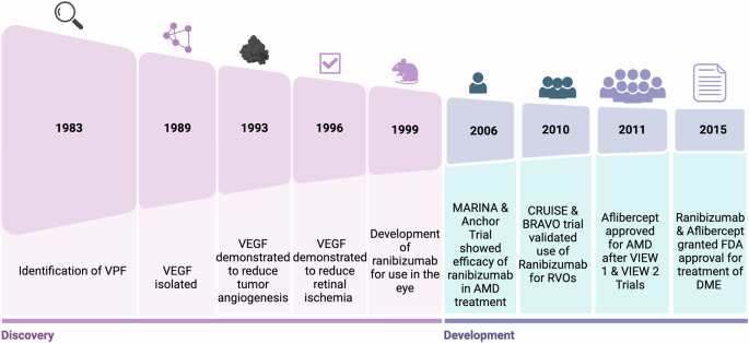 Fig. 2: Timeline of anti-VEGF drug discovery and development.