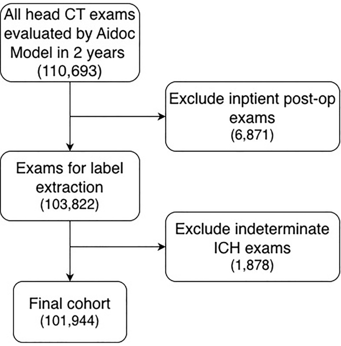 Fig. 1: Cohort selection for head CT examinations.