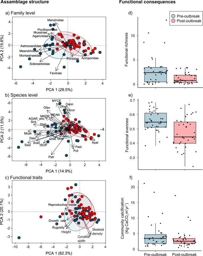 Fig. 4: Shifts in coral community composition and functioning following the stony coral tissue loss disease (SCTLD) outbreak.