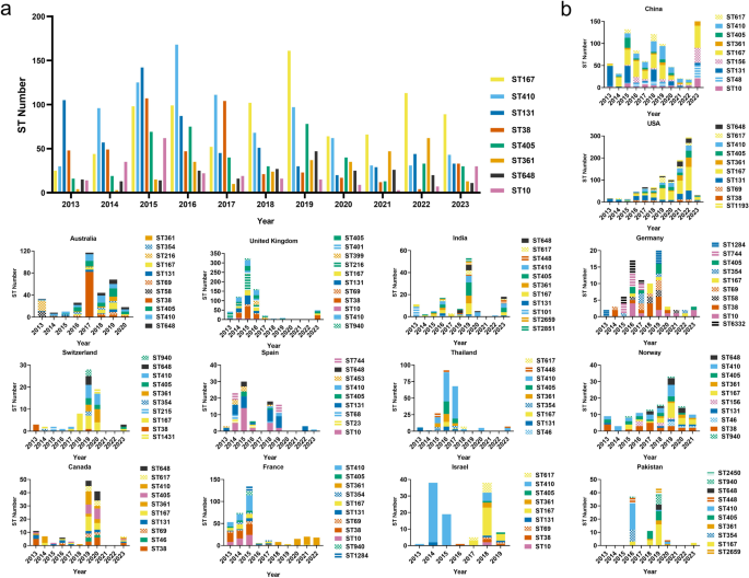 Fig. 3: Frequency of the main Sequence Types (STs) from CRECs.