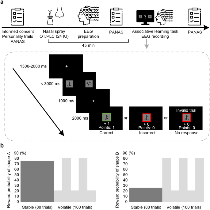 Fig. 1: Experimental protocol and the modified associative learning task.