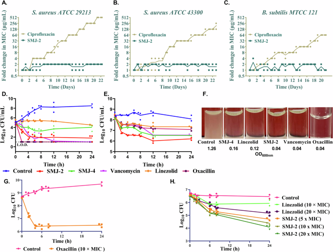 Fig. 1: Time-dependent killing of pathogens by SMJ-2 and SMJ-4.