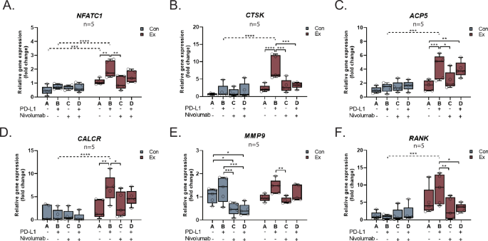 Fig. 5: PD-1/PD-L1 signaling and osteoclast gene expression.