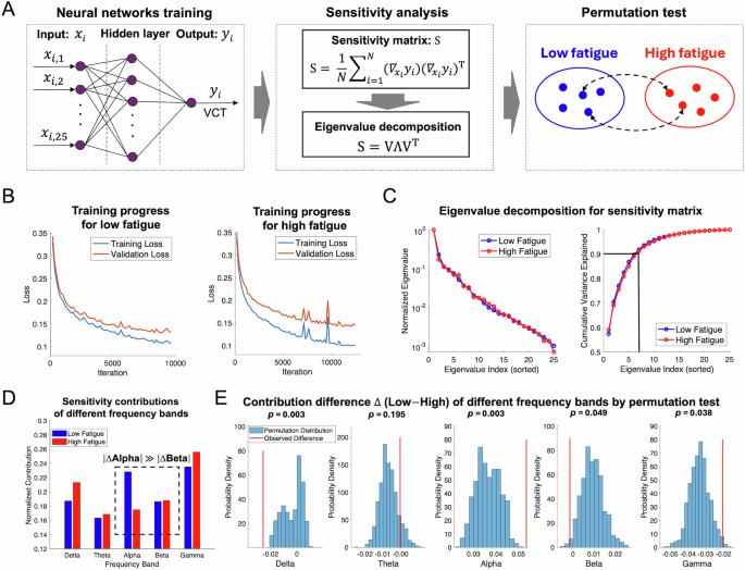 Fig. 6: Sensitivity analysis links fatigue state to frequency-specific perceptual weighting.
