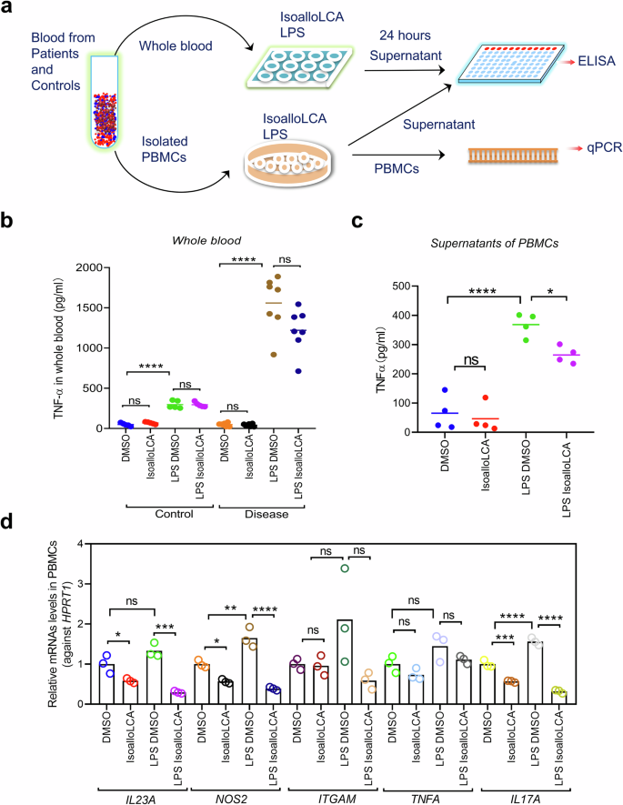 Fig. 3: IsoalloLCA inhibits the LPS-induced inflammation in blood of pediatric IBD patients.