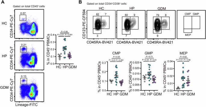 Fig. 6: GDM is associated with impaired pregnancy-associated myelopoiesis.