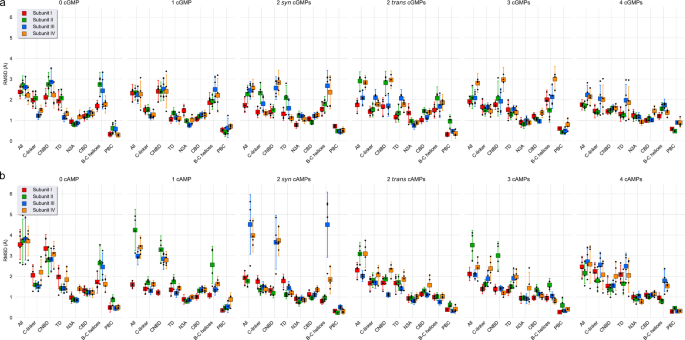 Fig. 2: Distribution of backbone RMSD of the HCN2 CNBD and C-linker structural domains.
