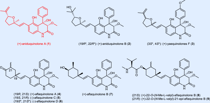 Fig. 1: Examples of bioactive quinolones.