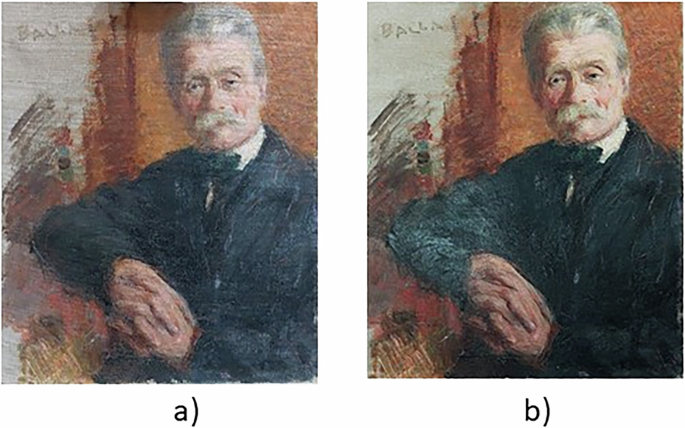 Fig. 25: “Ritratto d’uomo” by Balla before and after cleaning.