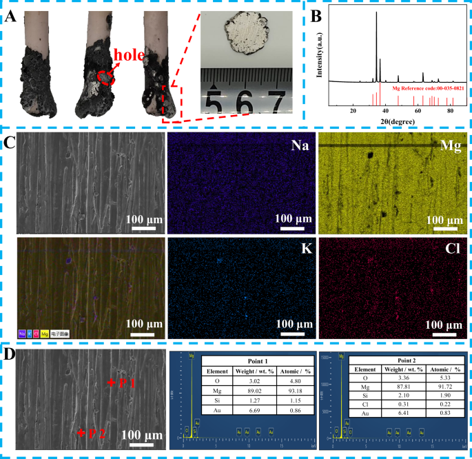 Fig. 5: Analysis of the cathodic product flowing out of the corundum tube in NaCl – KCl – MgCl2 molten salt at 953 K after 6 h of electrolysis with an Ar plasma anode at a current of 0.8 A.