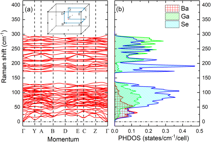 Fig. 1: Calculated phonon dispersions and DOS for BaGa4Se7.